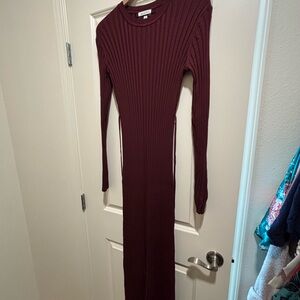 Chic Long Sleeve Burgundy Knit Dress